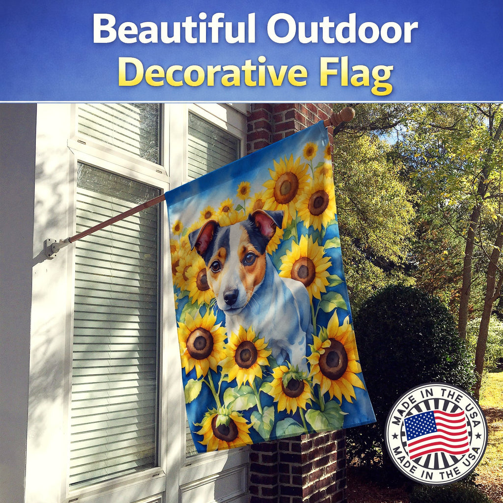 Jack Russell Terrier in Sunflowers House Flag 28x40 Porch Sleeve Pole Decorative Outside Yard Banner Artwork Wall Hanging, Polyester