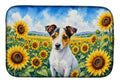 Jack Russell Terrier in Sunflowers Dish Drying Mat Absorbent Dish Drying Mat Pad for Kitchen Counter Dish Drainer Mat for Countertop, 14 x 21", Multicolor