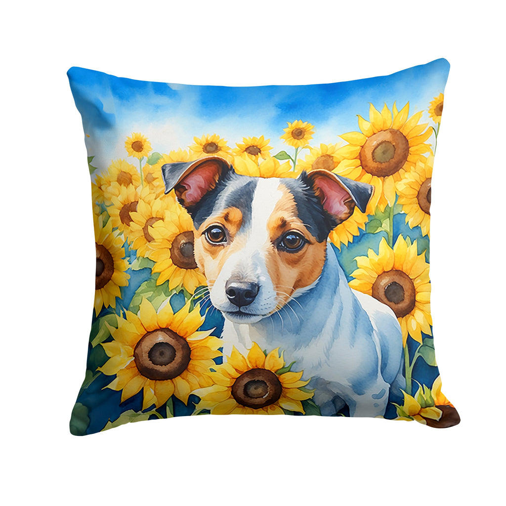 Jack Russell Terrier in Sunflowers Decorative Throw Pillow 18x18 Indoor Outdoor Accent Cushion, Fabric Cover with Insert for Sofa, Bed, Porch & Living Room