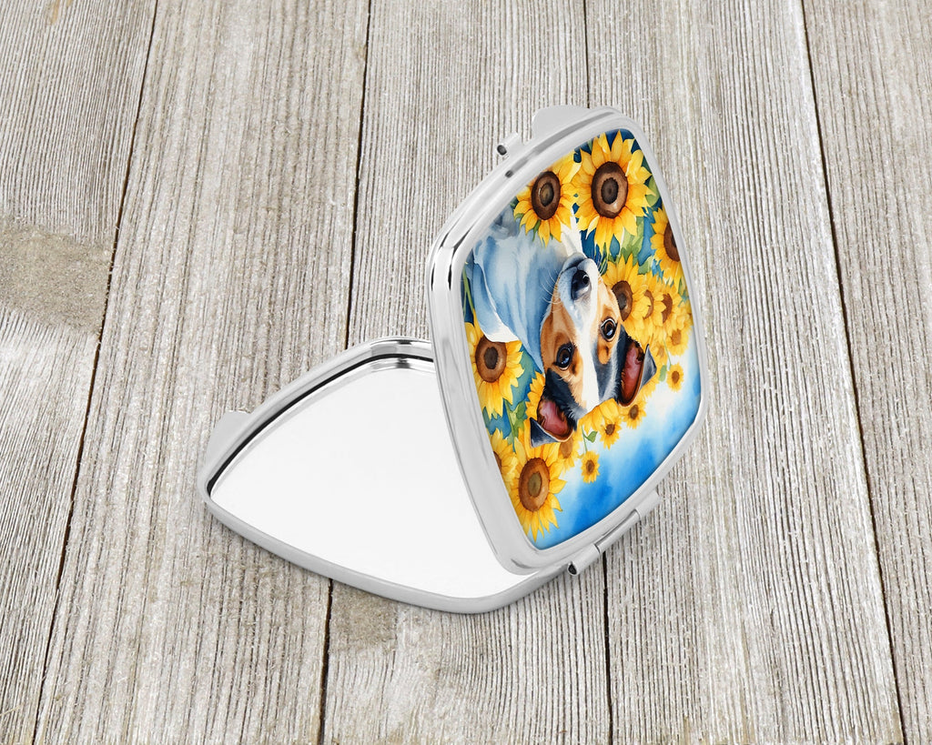 Jack Russell Terrier in Sunflowers Compact Mirror Decorative Travel Makeup Mirror for Women Girls Gifts Pocket Makeup Mirror Folding Handheld