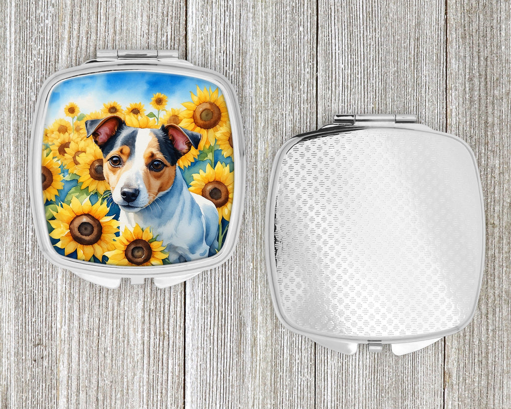 Jack Russell Terrier in Sunflowers Compact Mirror Decorative Travel Makeup Mirror for Women Girls Gifts Pocket Makeup Mirror Folding Handheld