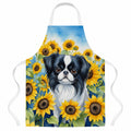Japanese Chin in Sunflowers Apron Cooking Kitchen Server Baking Crafts Gardening for Adult Women Men, Unisex, Large, Multicolor