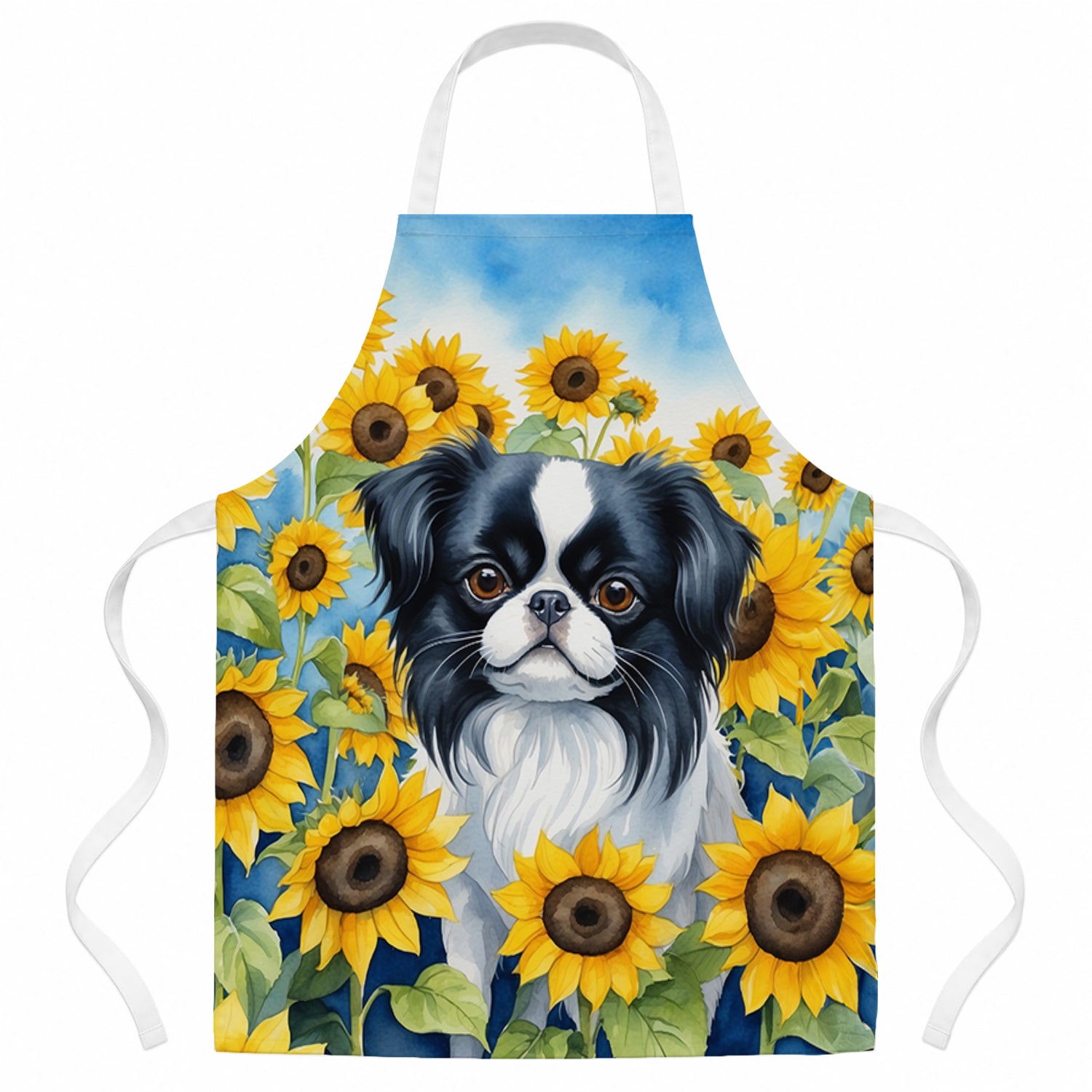 Japanese Chin in Sunflowers Apron Cooking Kitchen Server Baking Crafts Gardening for Adult Women Men, Unisex, Large, Multicolor