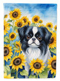 Japanese Chin in Sunflowers House Flag 28x40 Porch Sleeve Pole Decorative Outside Yard Banner Artwork Wall Hanging, Polyester