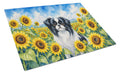 Japanese Chin in Sunflowers Cutting Board Tempered Glass Kitchen Cutting Surface, Heat Resistant Chopping Board with Non-Slip Feet, Decorative Food Prep & Serving
