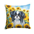 Japanese Chin in Sunflowers Decorative Throw Pillow 18x18 Indoor Outdoor Accent Cushion, Fabric Cover with Insert for Sofa, Bed, Porch & Living Room