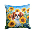 Japanese Chin in Sunflowers Decorative Throw Pillow 14x14 Indoor Outdoor Accent Cushion, Fabric Cover with Insert for Sofa, Bed, Porch & Living Room