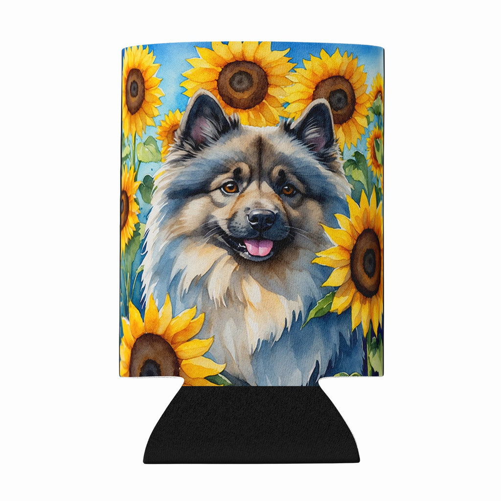 Keeshond in Sunflowers Can or Bottle Hugger Cooler Sleeve for Standard 12 oz Cans, Insulated Foam Beer & Soda Can Hugger Reusable
