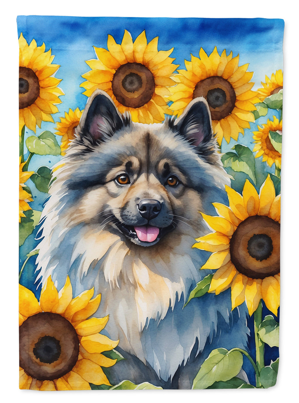 Keeshond in Sunflowers House Flag 28x40 Porch Sleeve Pole Decorative Outside Yard Banner Artwork Wall Hanging, Polyester