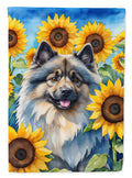 Keeshond in Sunflowers House Flag 28x40 Porch Sleeve Pole Decorative Outside Yard Banner Artwork Wall Hanging, Polyester