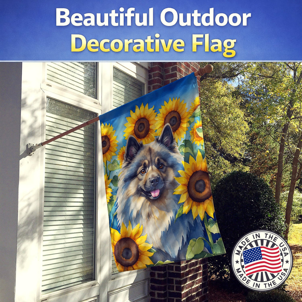 Keeshond in Sunflowers House Flag 28x40 Porch Sleeve Pole Decorative Outside Yard Banner Artwork Wall Hanging, Polyester
