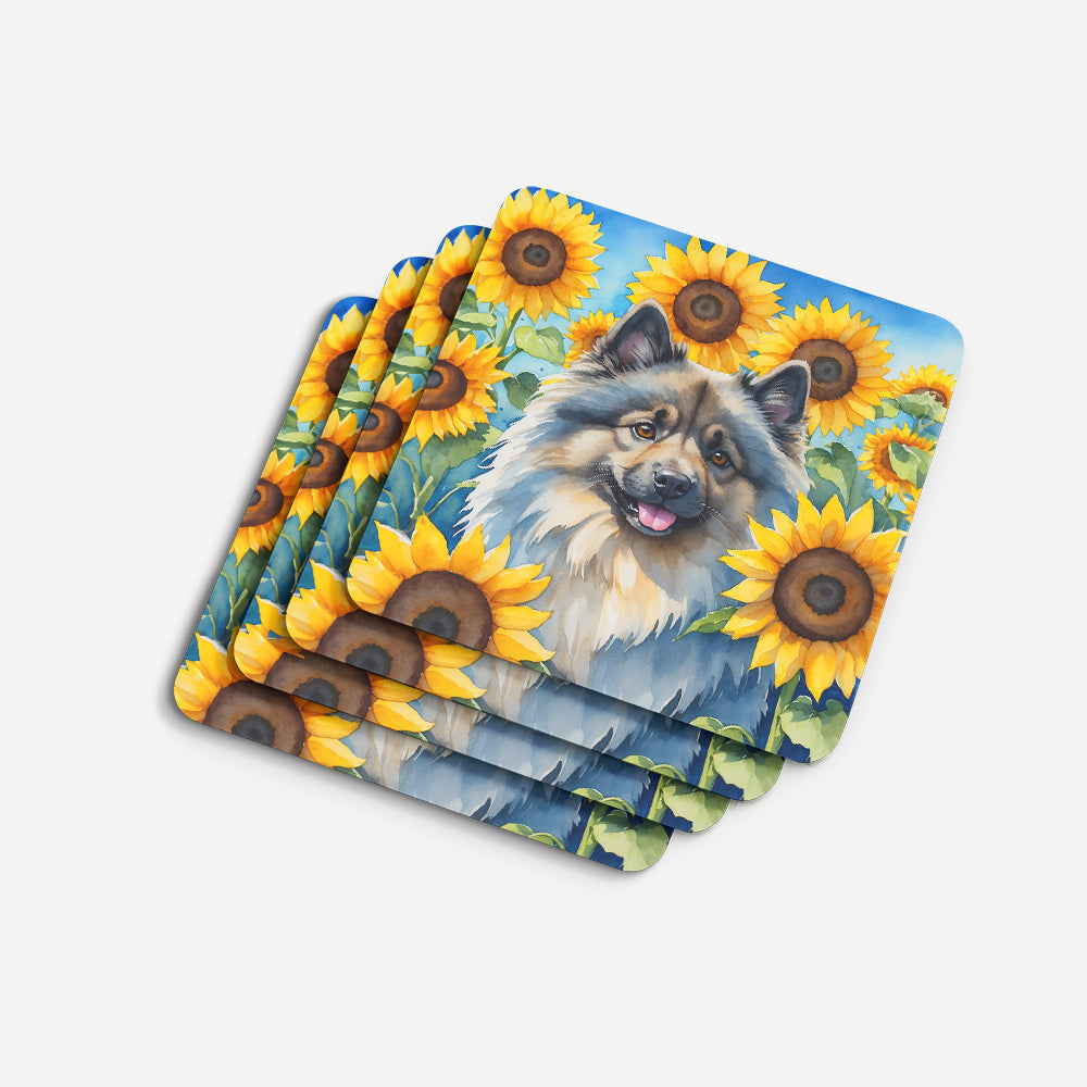 Keeshond in Sunflowers Foam Coasters Set of 4 Cup Coasters for Indoor Outdoor, Tabletop Protection, Anti Slip, Mouse pad Material