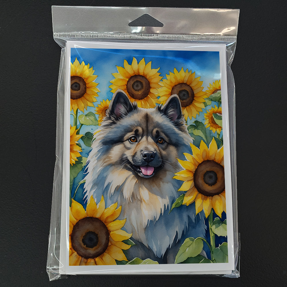 Keeshond in Sunflowers Greeting Cards Pack of 8 Blank Cards with Envelopes Whimsical A7 Size 5x7