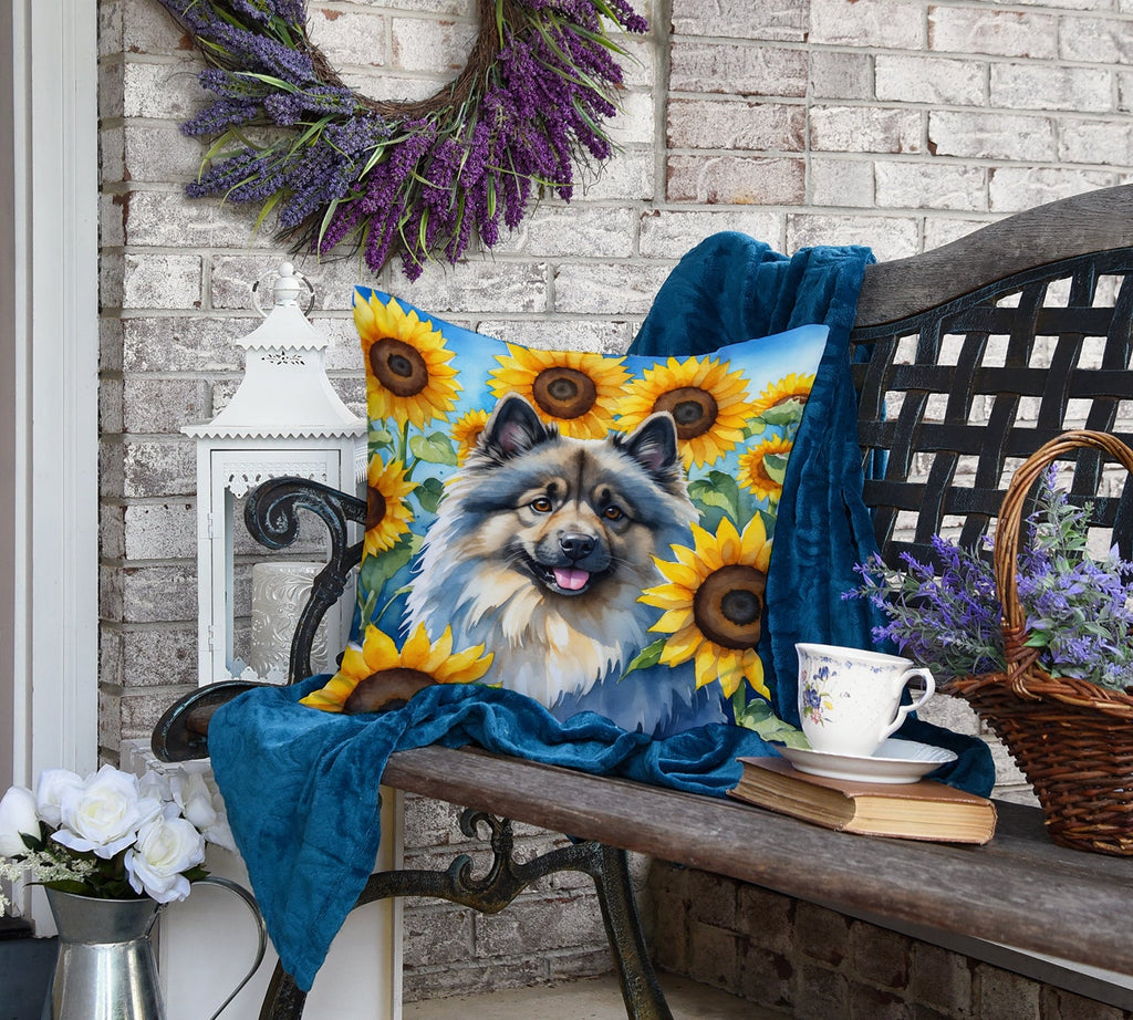 Keeshond in Sunflowers Decorative Throw Pillow 18x18 Indoor Outdoor Accent Cushion, Fabric Cover with Insert for Sofa, Bed, Porch & Living Room