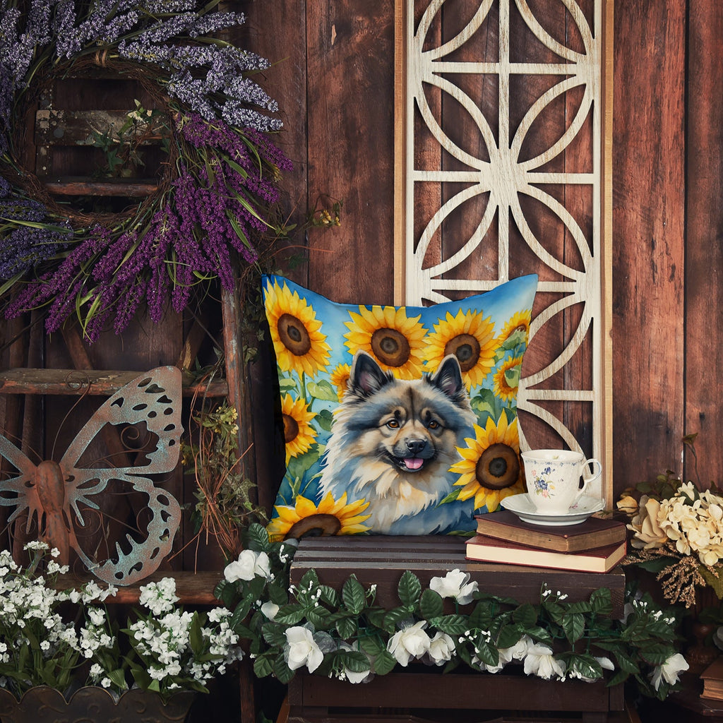 Keeshond in Sunflowers Decorative Throw Pillow 18x18 Indoor Outdoor Accent Cushion, Fabric Cover with Insert for Sofa, Bed, Porch & Living Room