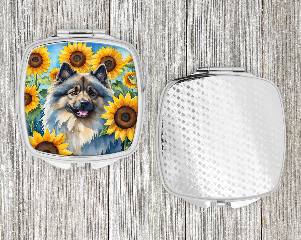Keeshond in Sunflowers Compact Mirror Decorative Travel Makeup Mirror for Women Girls Gifts Pocket Makeup Mirror Folding Handheld
