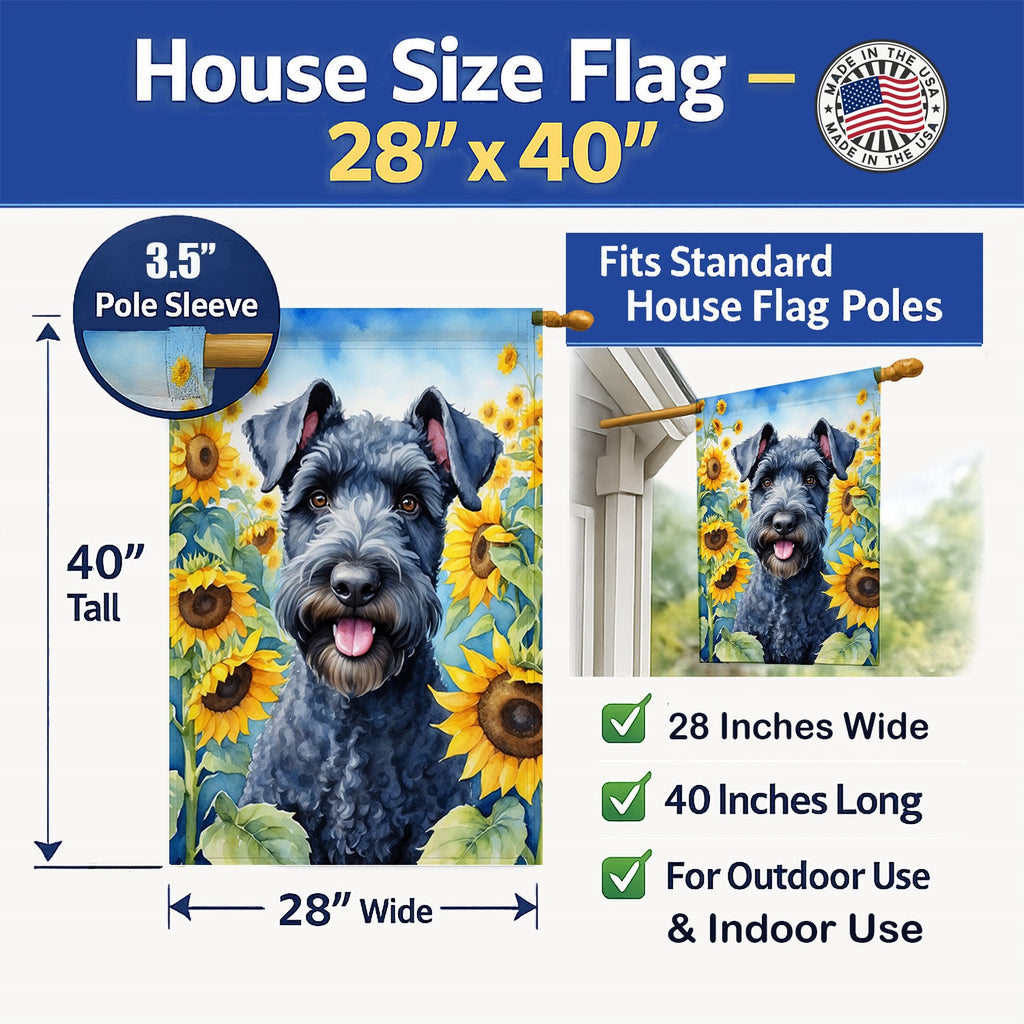 Kerry Blue Terrier in Sunflowers House Flag 28x40 Porch Sleeve Pole Decorative Outside Yard Banner Artwork Wall Hanging, Polyester
