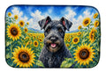 Kerry Blue Terrier in Sunflowers Dish Drying Mat Absorbent Dish Drying Mat Pad for Kitchen Counter Dish Drainer Mat for Countertop, 14 x 21", Multicolor