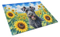 Kerry Blue Terrier in Sunflowers Cutting Board Tempered Glass Kitchen Cutting Surface, Heat Resistant Chopping Board with Non-Slip Feet, Decorative Food Prep & Serving