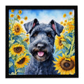 Kerry Blue Terrier in Sunflowers Framed Metal Print Bathroom, Kitchen, Office, Home Decor Wall Art Ready to Hang, Square, 8X8
