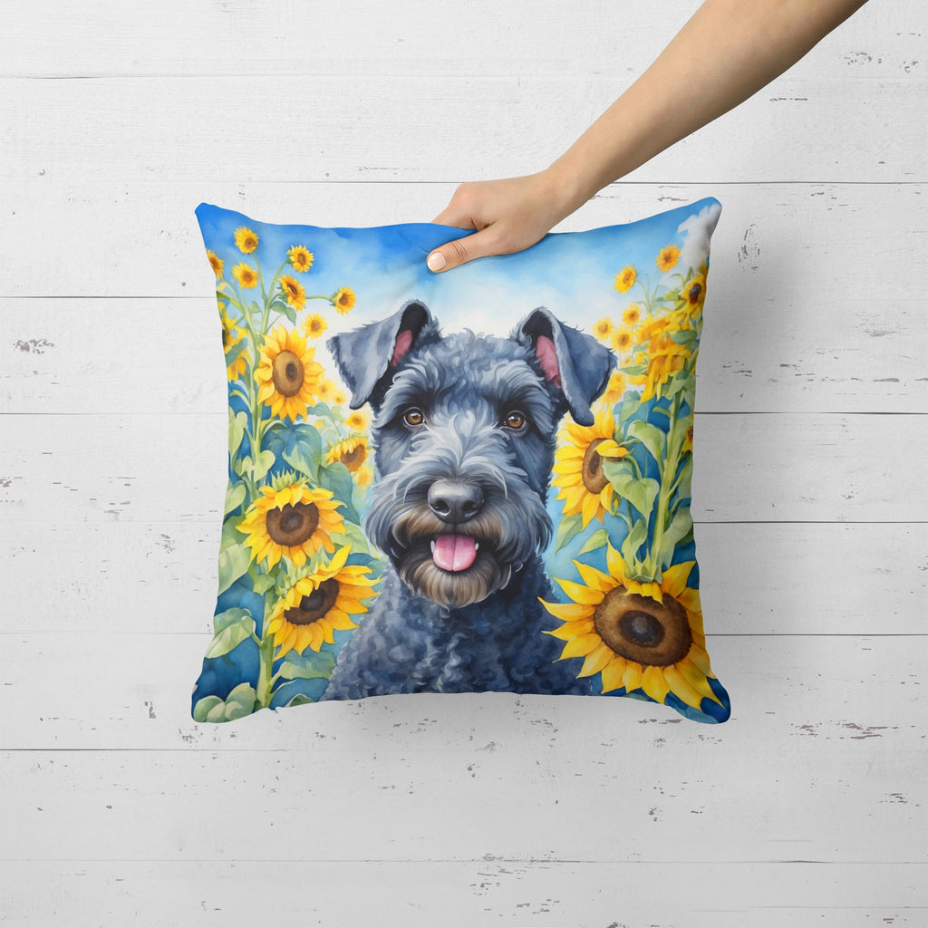 Kerry Blue Terrier in Sunflowers Decorative Throw Pillow 18x18 Indoor Outdoor Accent Cushion, Fabric Cover with Insert for Sofa, Bed, Porch & Living Room