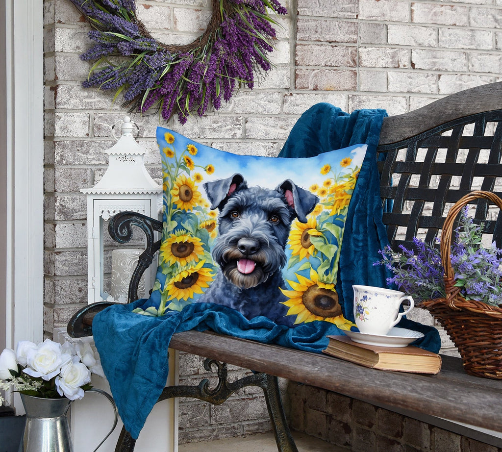 Kerry Blue Terrier in Sunflowers Decorative Throw Pillow 18x18 Indoor Outdoor Accent Cushion, Fabric Cover with Insert for Sofa, Bed, Porch & Living Room