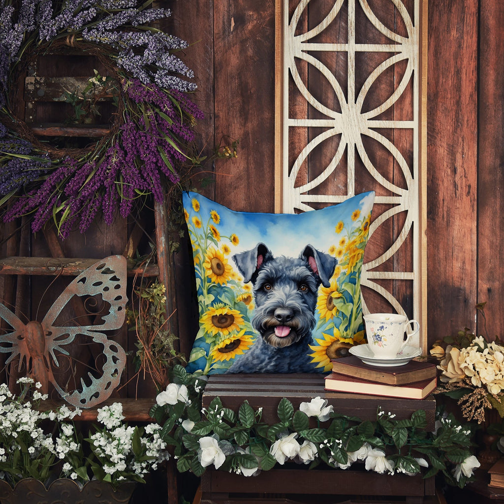 Kerry Blue Terrier in Sunflowers Decorative Throw Pillow 18x18 Indoor Outdoor Accent Cushion, Fabric Cover with Insert for Sofa, Bed, Porch & Living Room