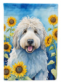 Komondor in Sunflowers House Flag 28x40 Porch Sleeve Pole Decorative Outside Yard Banner Artwork Wall Hanging, Polyester