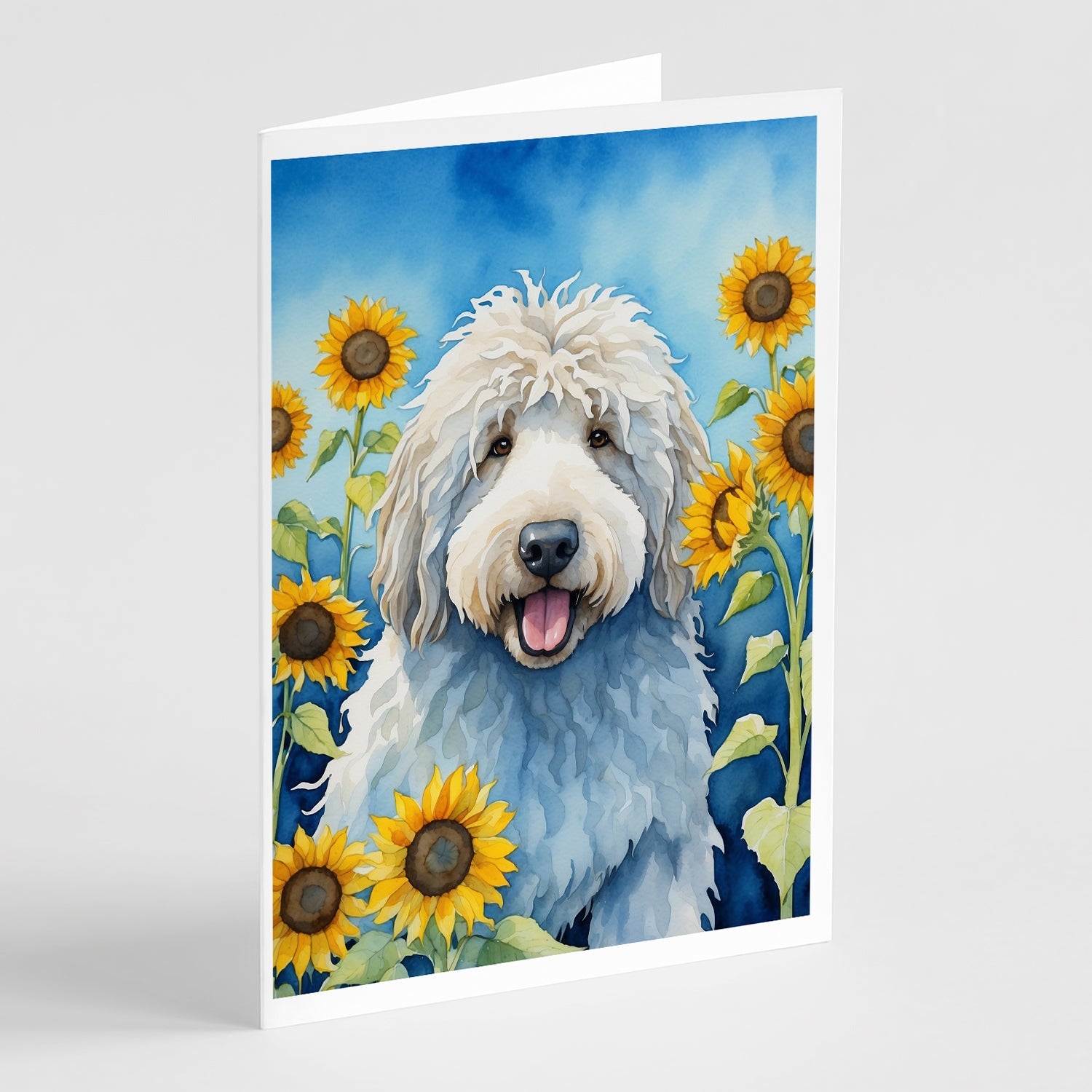 Komondor in Sunflowers Greeting Cards Pack of 8 Blank Cards with Envelopes Whimsical A7 Size 5x7