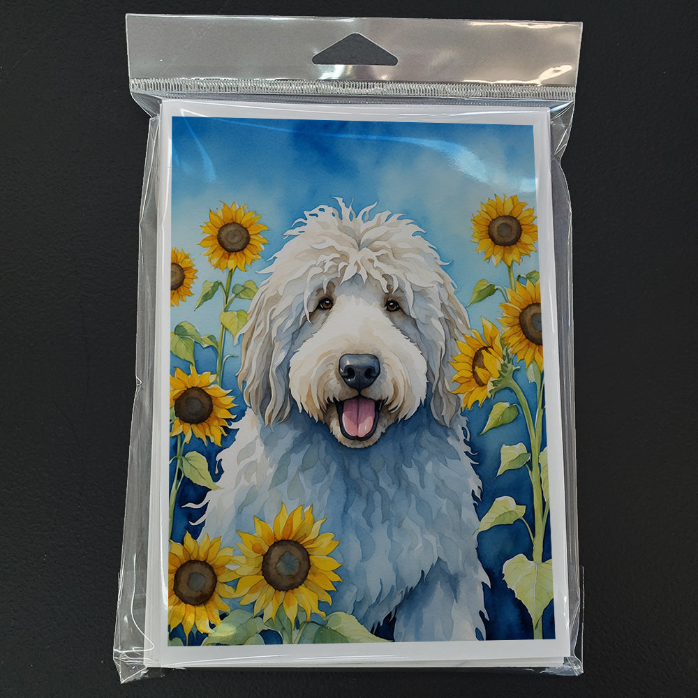 Komondor in Sunflowers Greeting Cards Pack of 8 Blank Cards with Envelopes Whimsical A7 Size 5x7