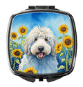 Komondor in Sunflowers Compact Mirror Decorative Travel Makeup Mirror for Women Girls Gifts Pocket Makeup Mirror Folding Handheld