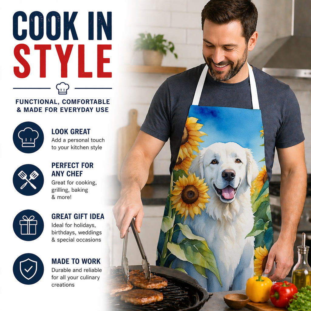 Kuvasz in Sunflowers Apron Cooking Kitchen Server Baking Crafts Gardening for Adult Women Men, Unisex, Large, Multicolor