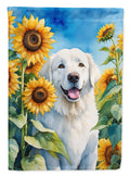 Kuvasz in Sunflowers House Flag 28x40 Porch Sleeve Pole Decorative Outside Yard Banner Artwork Wall Hanging, Polyester