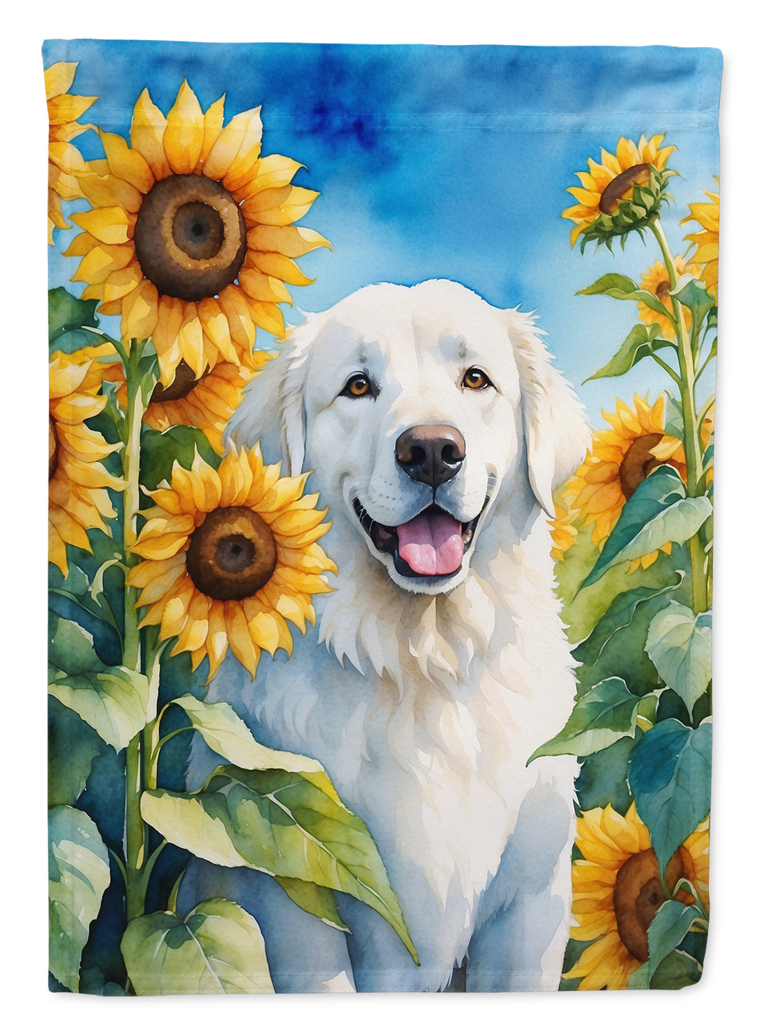 Kuvasz in Sunflowers House Flag 28x40 Porch Sleeve Pole Decorative Outside Yard Banner Artwork Wall Hanging, Polyester