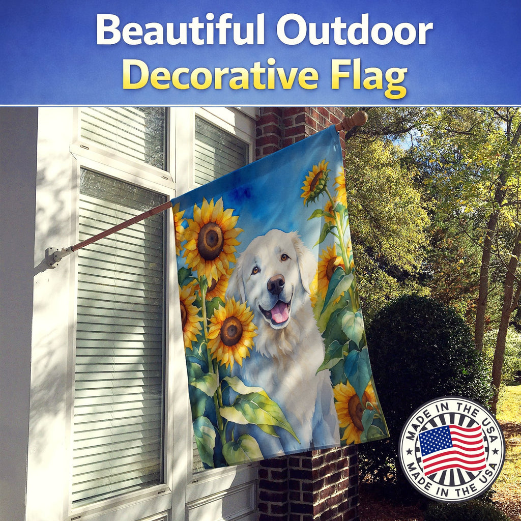 Kuvasz in Sunflowers House Flag 28x40 Porch Sleeve Pole Decorative Outside Yard Banner Artwork Wall Hanging, Polyester