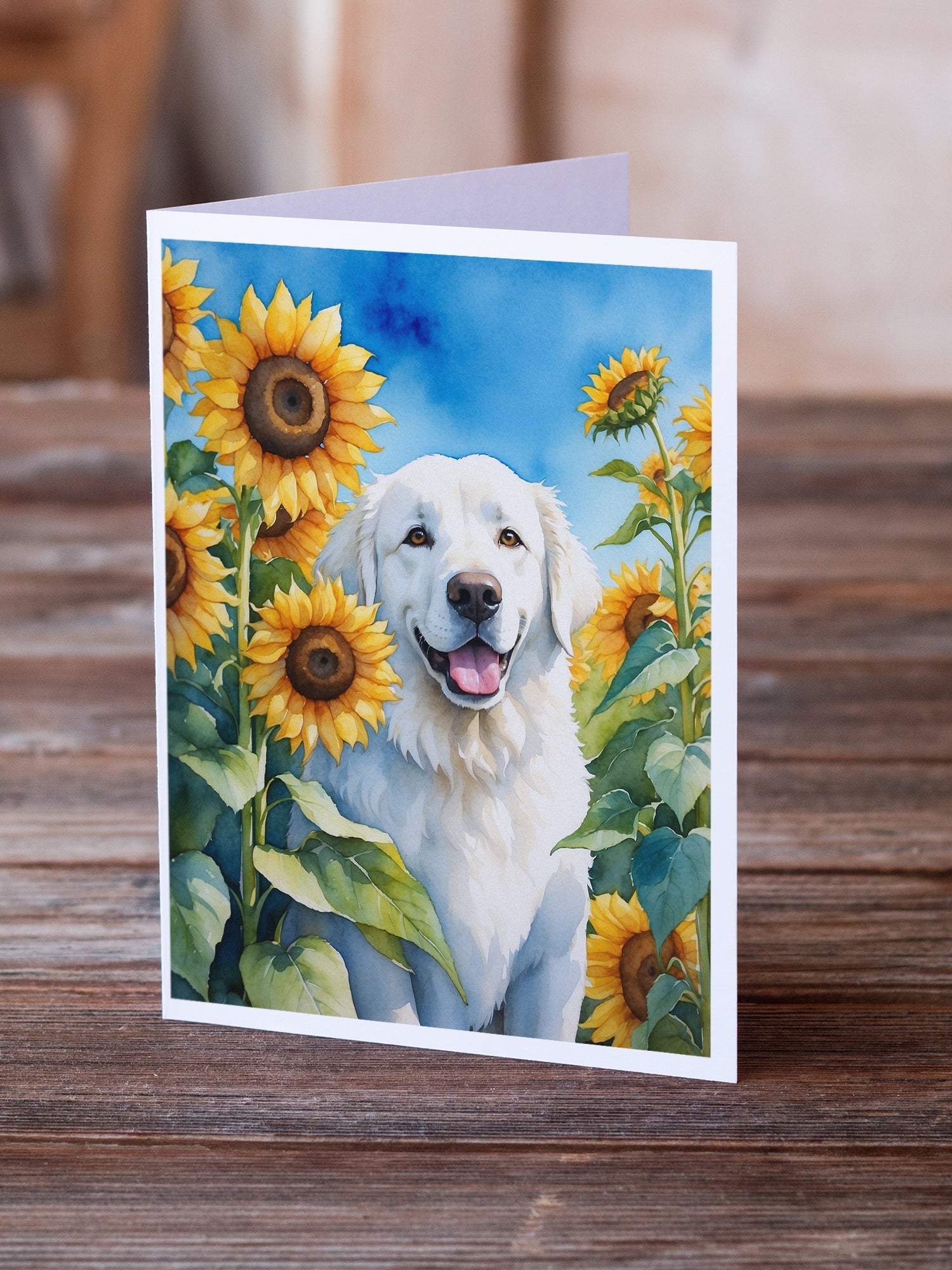 Kuvasz in Sunflowers Greeting Cards Pack of 8 Blank Cards with Envelopes Whimsical A7 Size 5x7