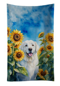 Kuvasz in Sunflowers Kitchen Towel Velour Plush Front and Cotton Loop Back Machine Washable