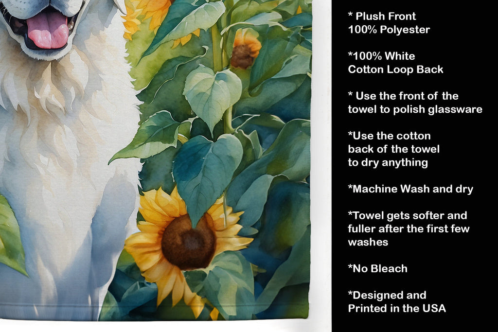 Kuvasz in Sunflowers Kitchen Towel Velour Plush Front and Cotton Loop Back Machine Washable