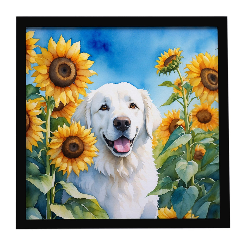 Kuvasz in Sunflowers Framed Metal Print Bathroom, Kitchen, Office, Home Decor Wall Art Ready to Hang, Square, 8X8
