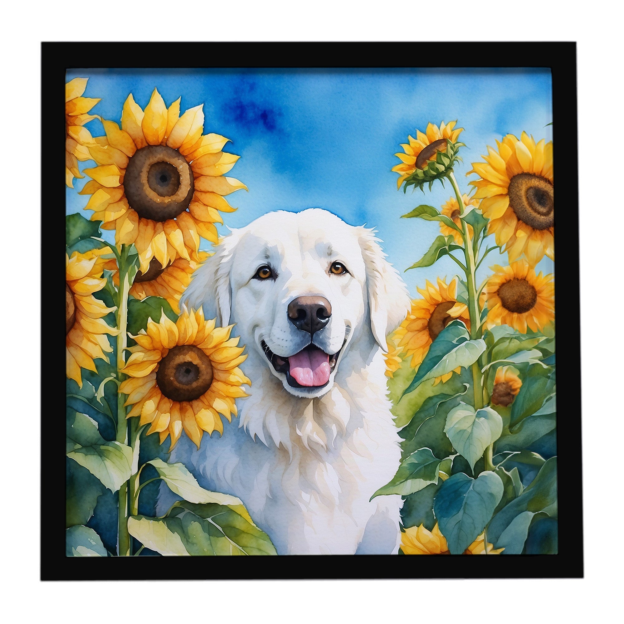 Kuvasz in Sunflowers Framed Metal Print Bathroom, Kitchen, Office, Home Decor Wall Art Ready to Hang, Square, 8X8