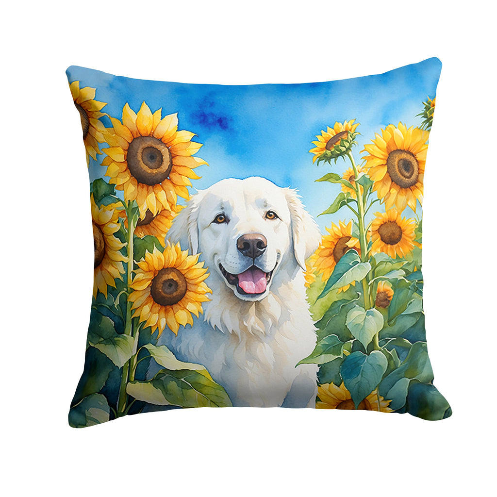Kuvasz in Sunflowers Decorative Throw Pillow 14x14 Indoor Outdoor Accent Cushion, Fabric Cover with Insert for Sofa, Bed, Porch & Living Room
