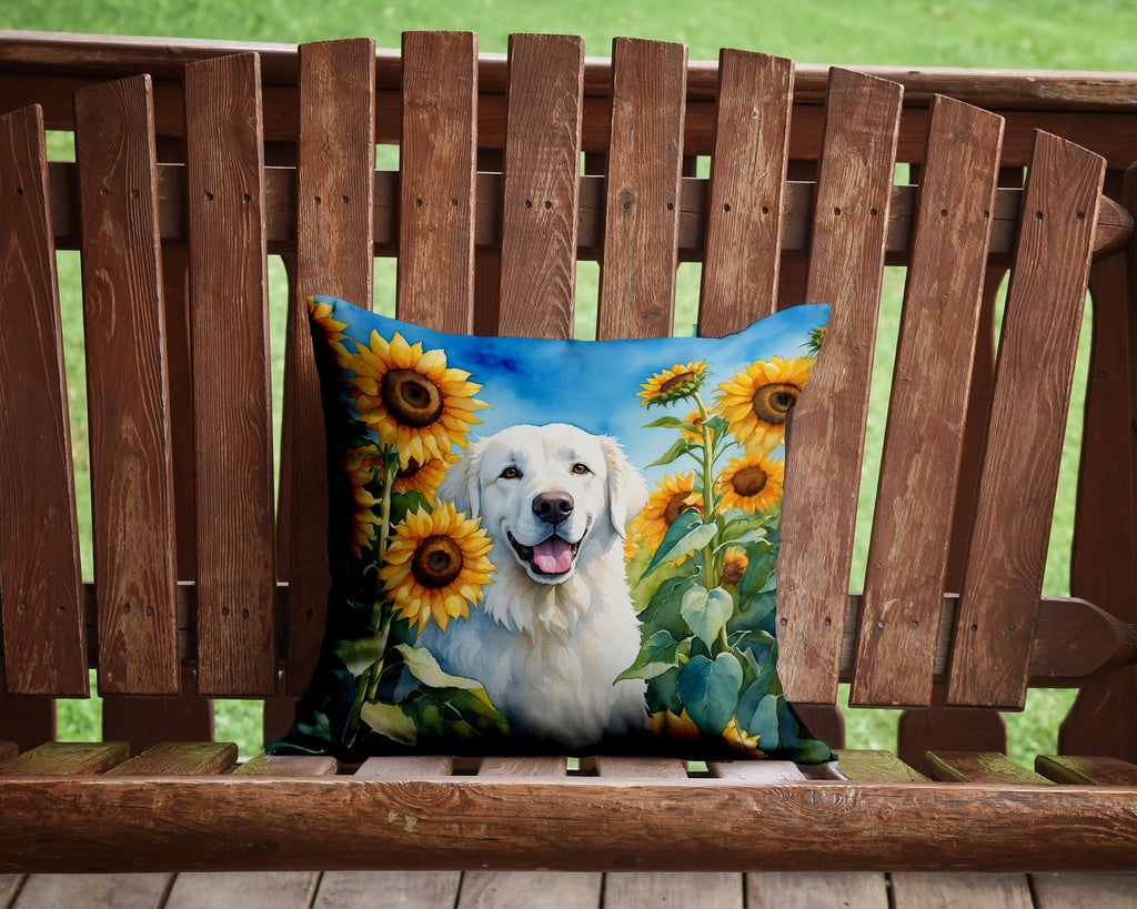 Kuvasz in Sunflowers Decorative Throw Pillow 14x14 Indoor Outdoor Accent Cushion, Fabric Cover with Insert for Sofa, Bed, Porch & Living Room