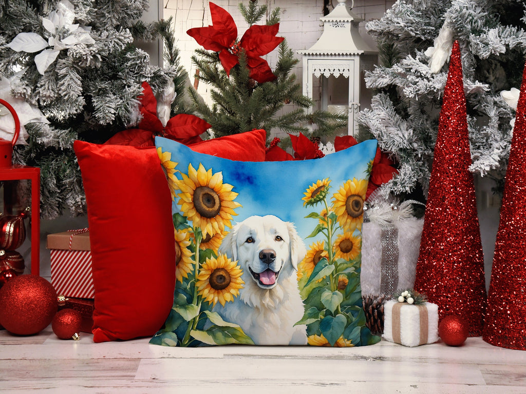 Kuvasz in Sunflowers Decorative Throw Pillow 14x14 Indoor Outdoor Accent Cushion, Fabric Cover with Insert for Sofa, Bed, Porch & Living Room