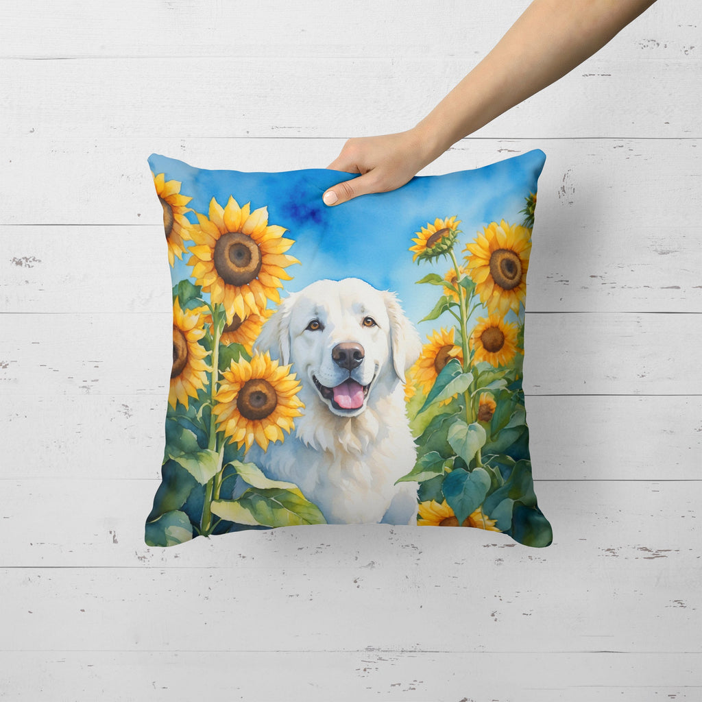 Kuvasz in Sunflowers Decorative Throw Pillow 18x18 Indoor Outdoor Accent Cushion, Fabric Cover with Insert for Sofa, Bed, Porch & Living Room