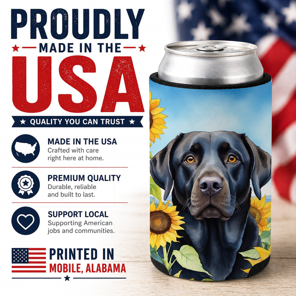 Labrador Retriever in Sunflowers Can or Bottle Hugger Cooler Sleeve for Standard 12 oz Cans, Insulated Foam Beer & Soda Can Hugger Reusable