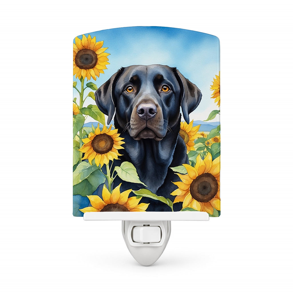Labrador Retriever in Sunflowers Ceramic Night Light Compact, UL-Certified, Ideal for Bedroom, Bathroom, Nursery, Hallway, Kitchen, 6x4x3, Multicolor
