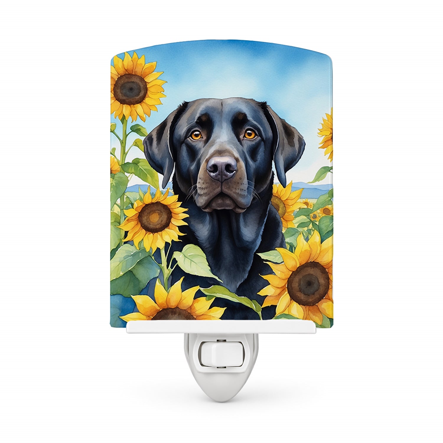 Labrador Retriever in Sunflowers Ceramic Night Light Compact, UL-Certified, Ideal for Bedroom, Bathroom, Nursery, Hallway, Kitchen, 6x4x3, Multicolor