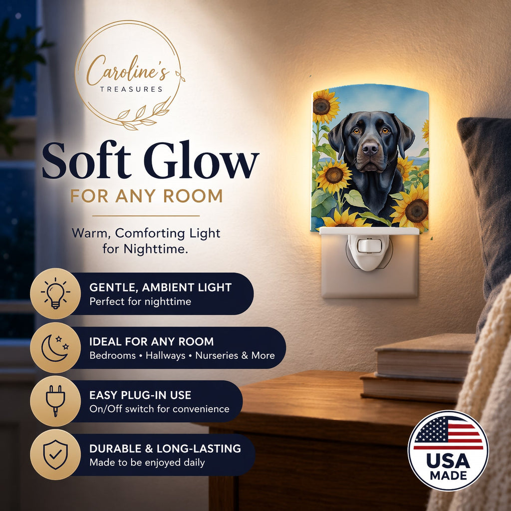 Labrador Retriever in Sunflowers Ceramic Night Light Compact, UL-Certified, Ideal for Bedroom, Bathroom, Nursery, Hallway, Kitchen, 6x4x3, Multicolor
