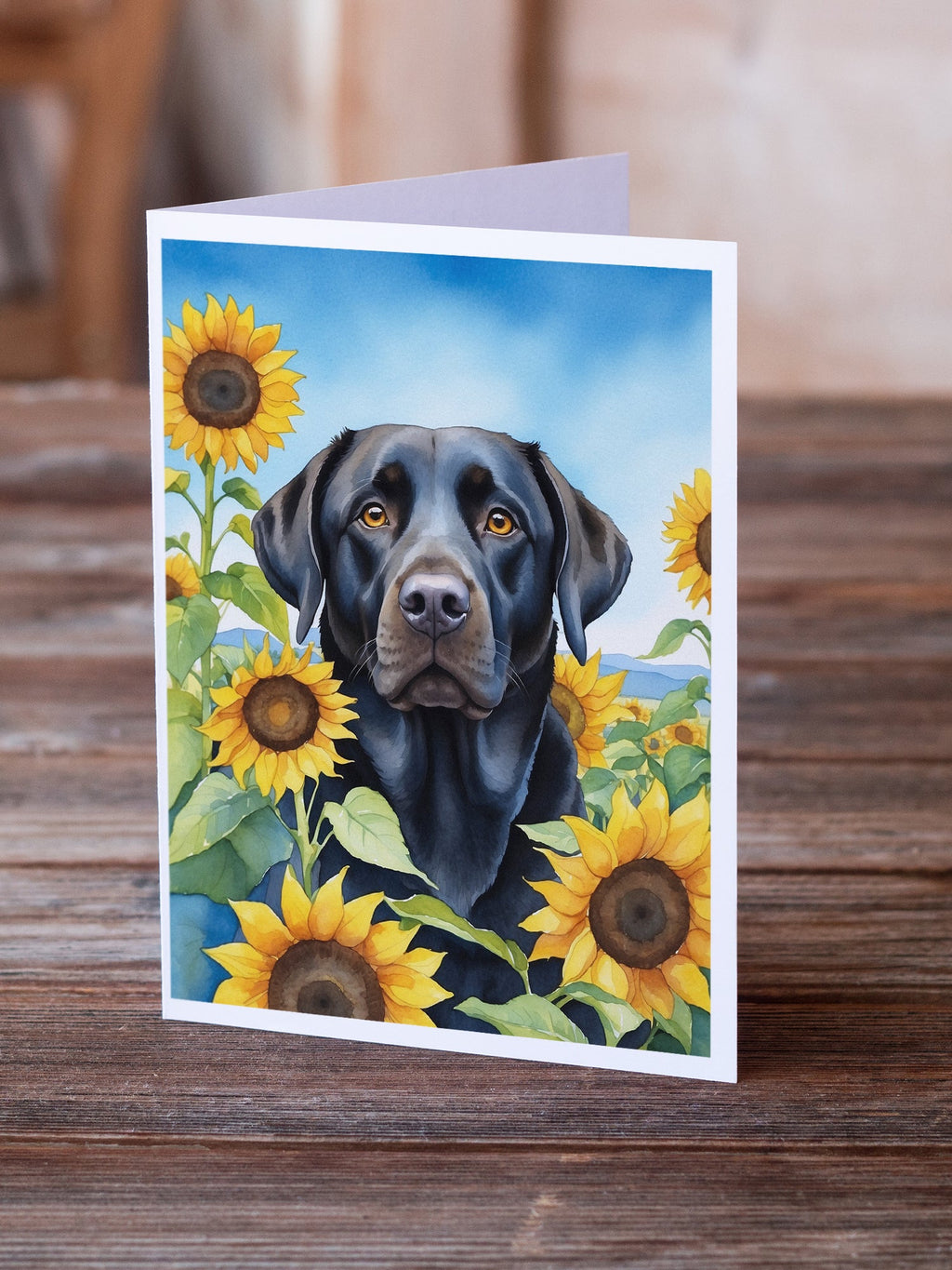 Labrador Retriever in Sunflowers Greeting Cards Pack of 8 Blank Cards with Envelopes Whimsical A7 Size 5x7