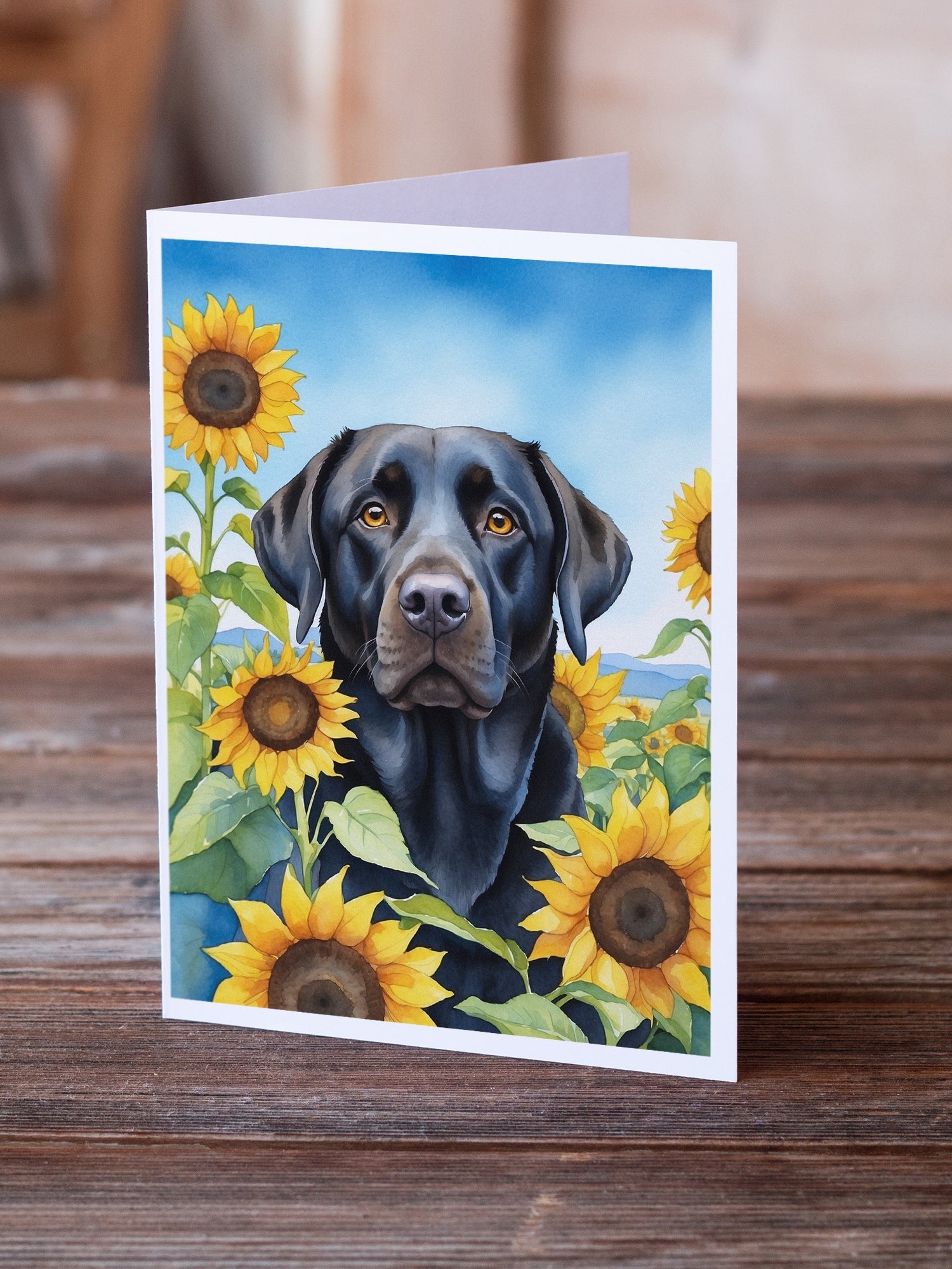 Labrador Retriever in Sunflowers Greeting Cards Pack of 8 Blank Cards with Envelopes Whimsical A7 Size 5x7